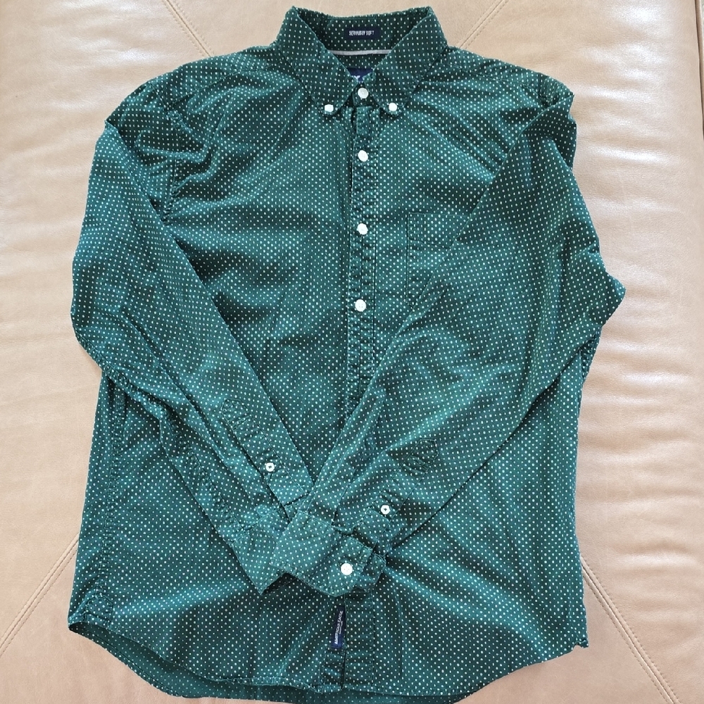 American Eagle Outfitters Green Polka Dot Button Down Shirt